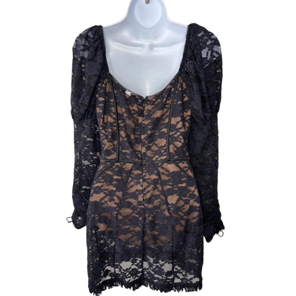 For Love & Lemons Women's Sz S Black Lace Violetta Tie-up Slip Mini Dress( 1945) - Picture 3 of 9
